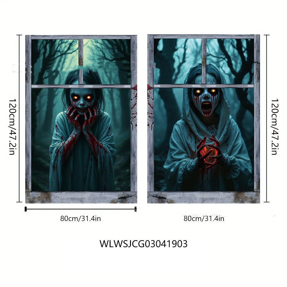 3D Halloween Window Cover – Haunted Witch & Ghost Scene — product image 3