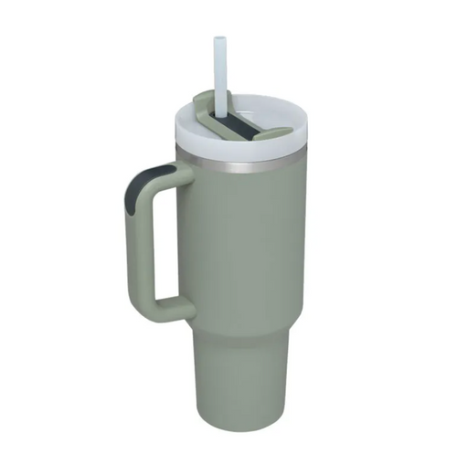 40 oz insulated stainless steel tumbler with handle and straw