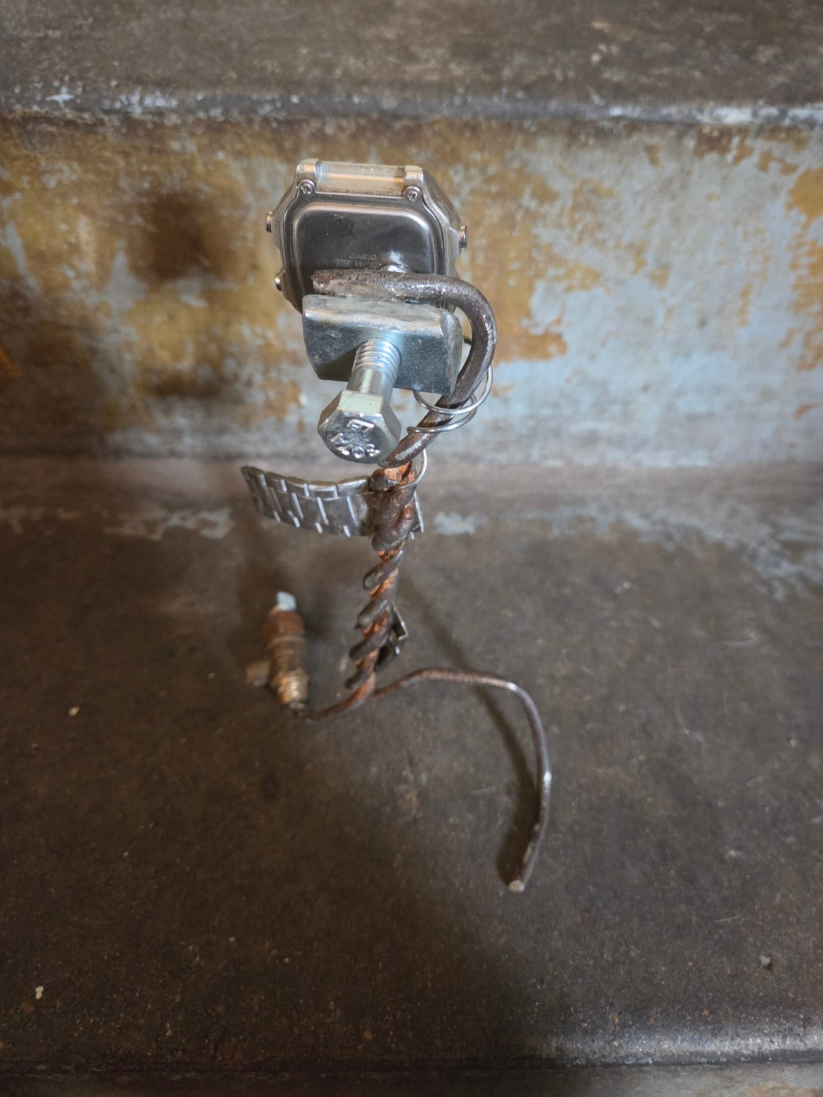 Handmade industrial watch sculpture rear construction